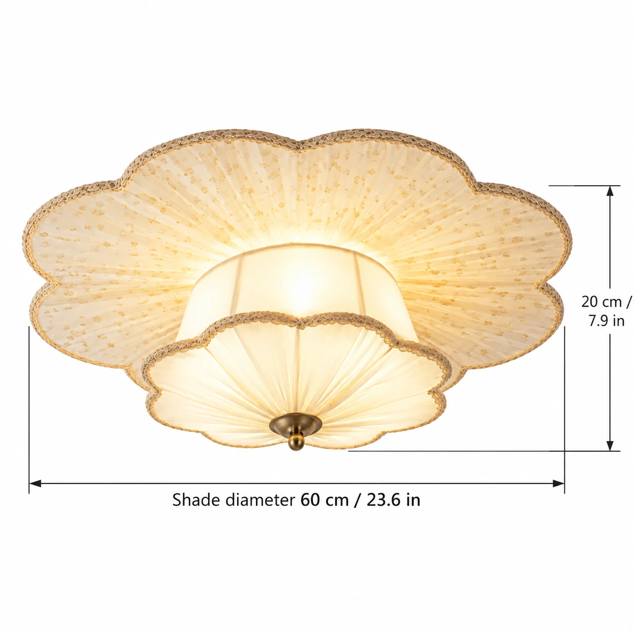 Dimension diagram for 60 cm shade diameter and 20 cm height