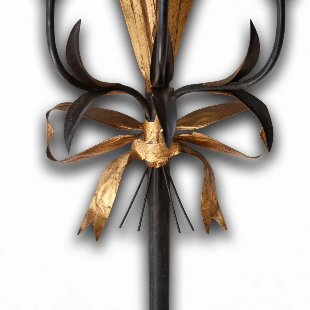 Close detail of the antique-gold ribbon bow