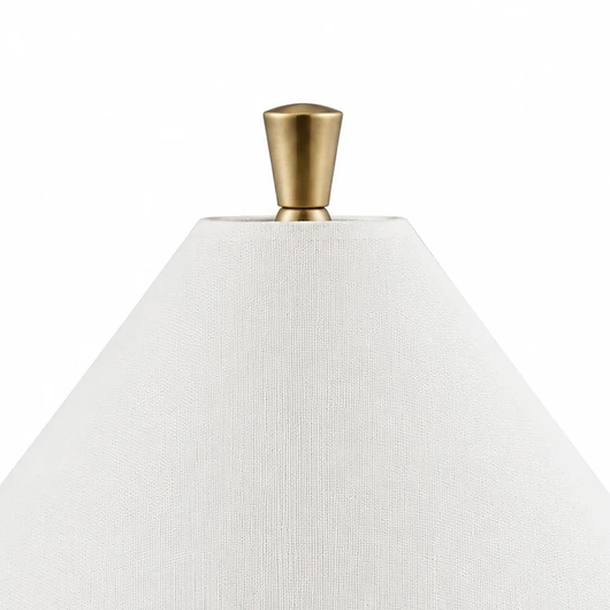 Close view of the Clara antique brass top finial and shade support