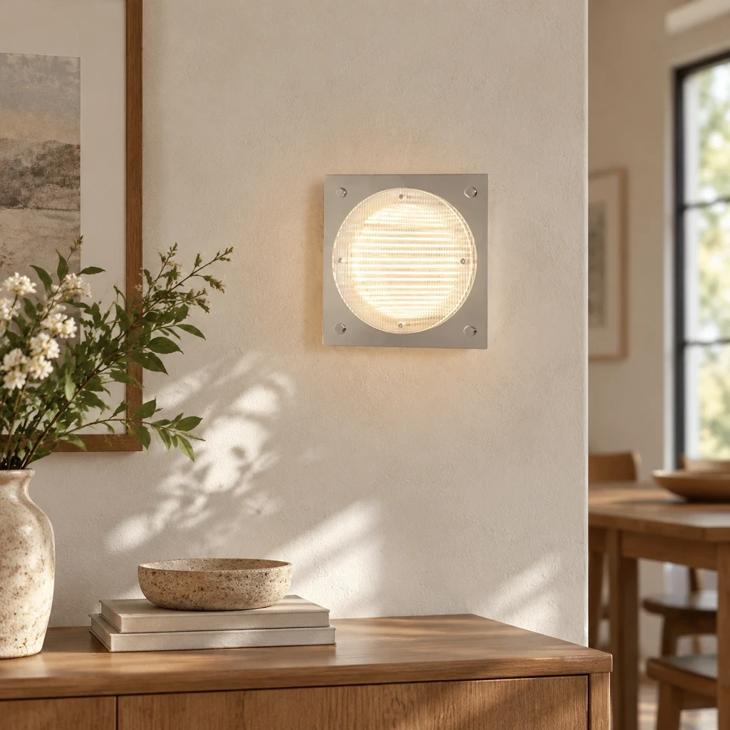 Mira Bauhaus Ribbed Acrylic Iron Wall Sconce in a study or console setting