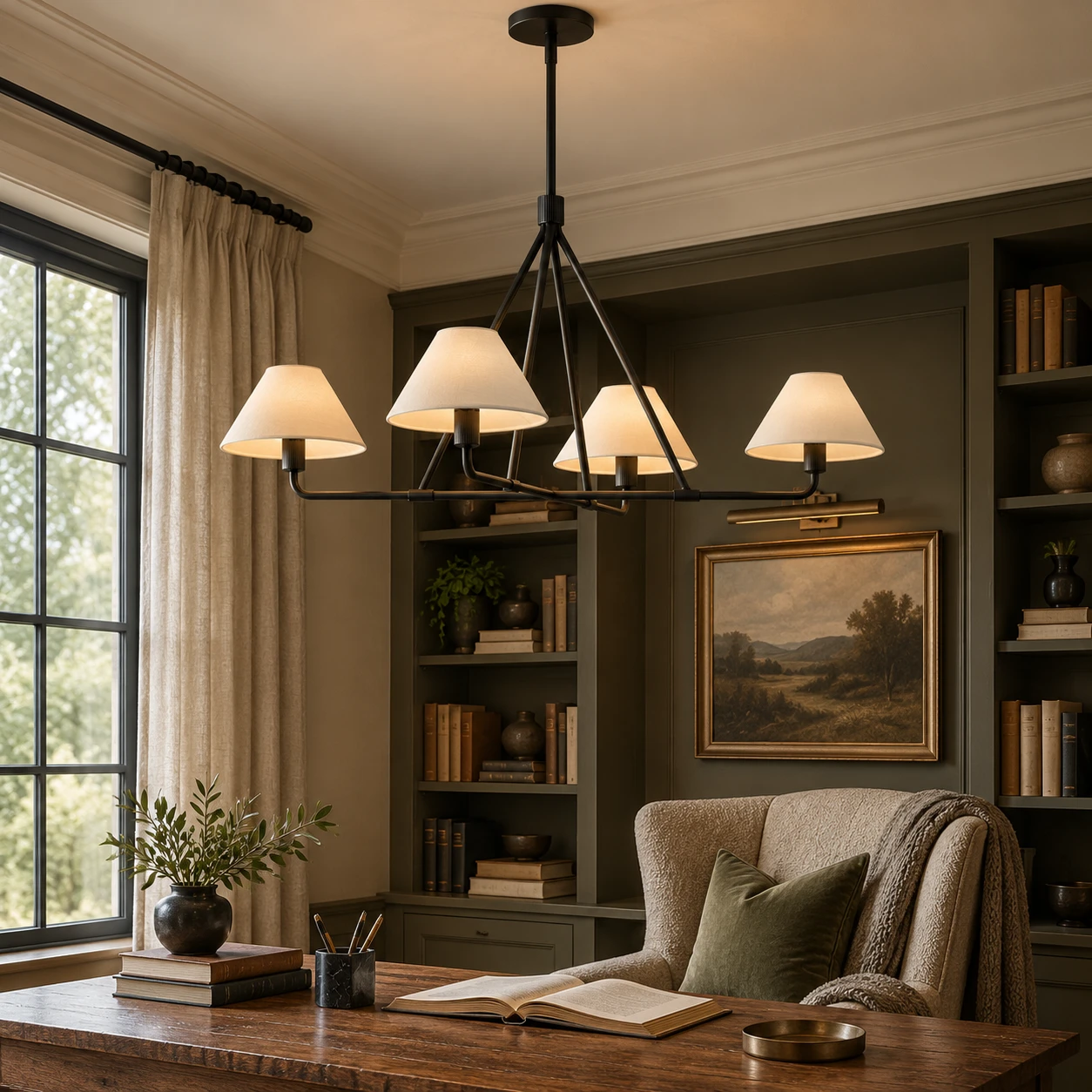 Maren Vintage 4-Light Iron Chandelier in a residential interior