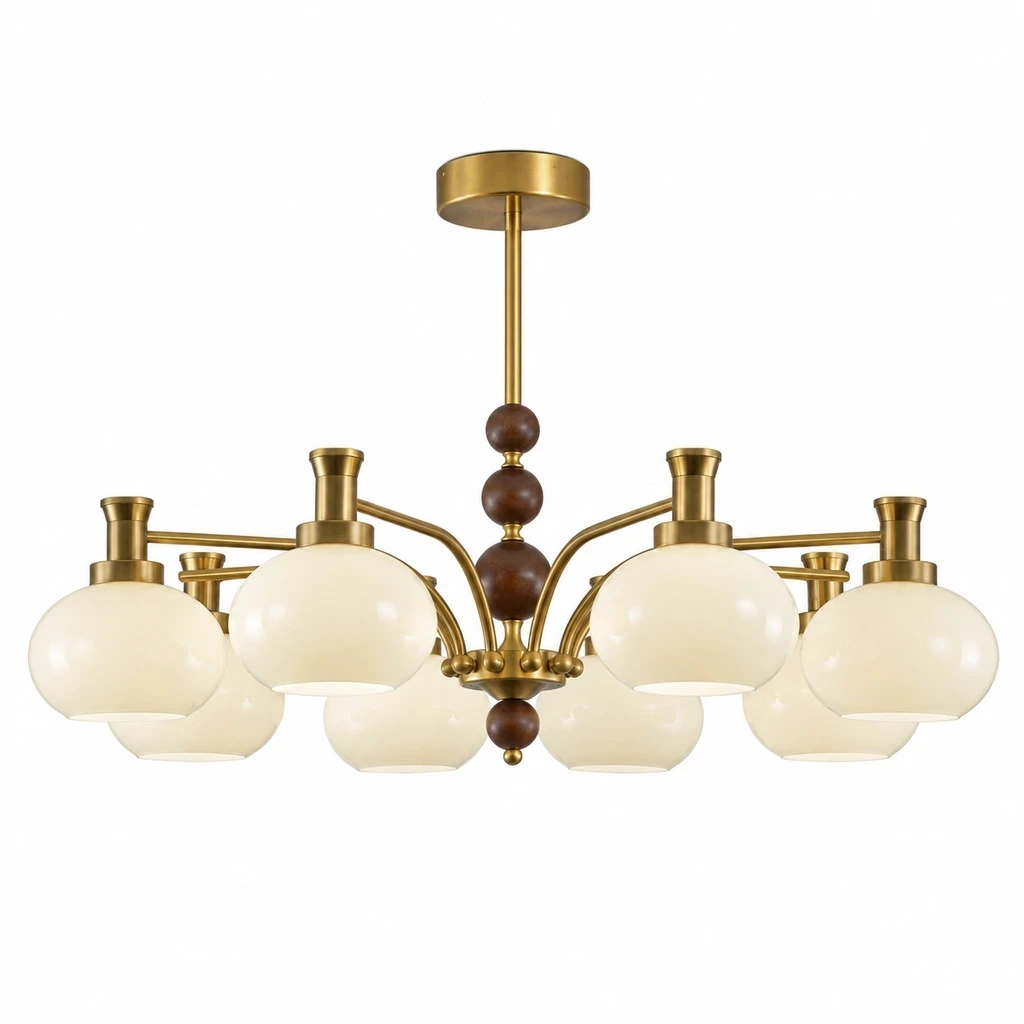 Maeve French Multi-Light Glass Wood Chandelier on a clean white background