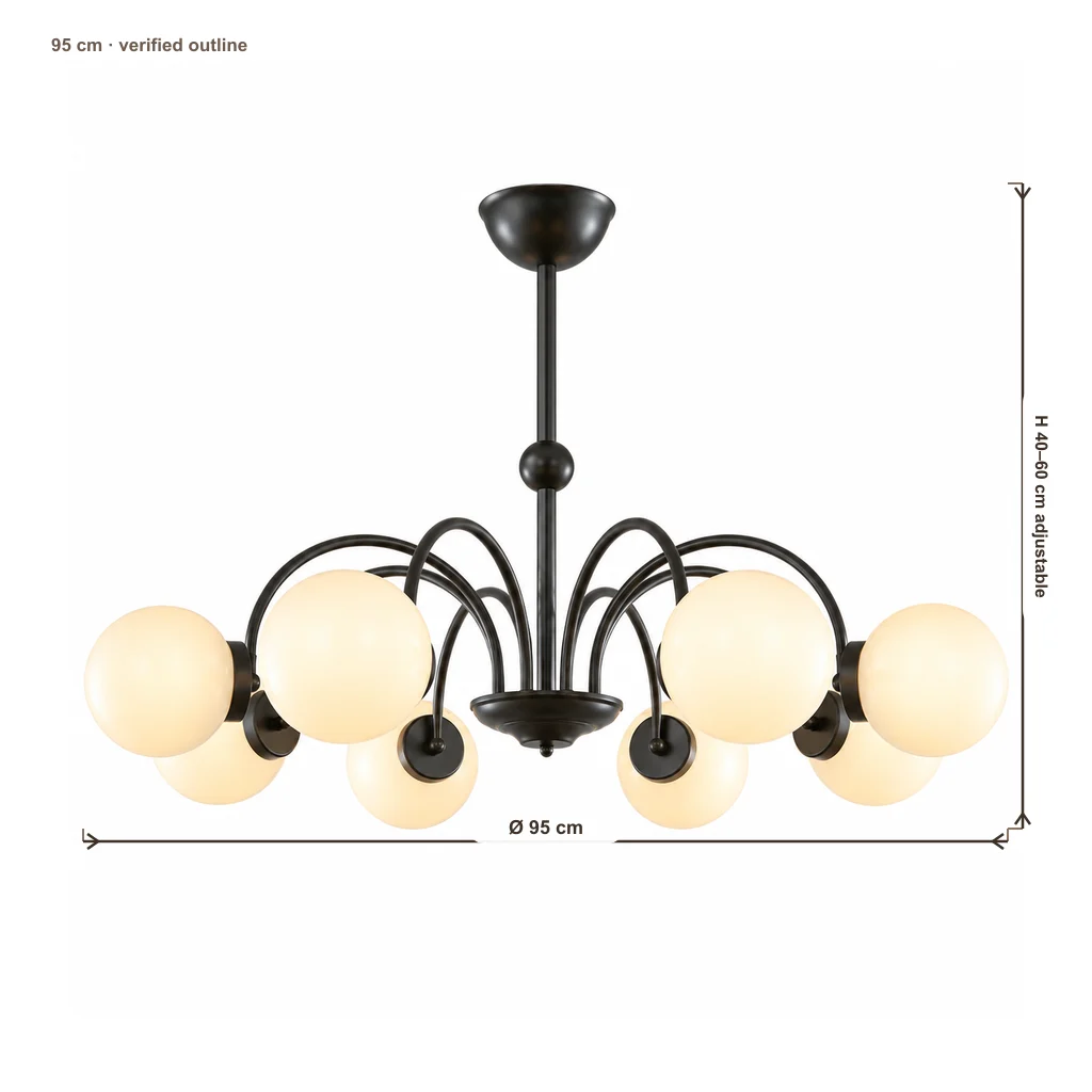 95 cm diameter and 40-60 cm adjustable height dimensions