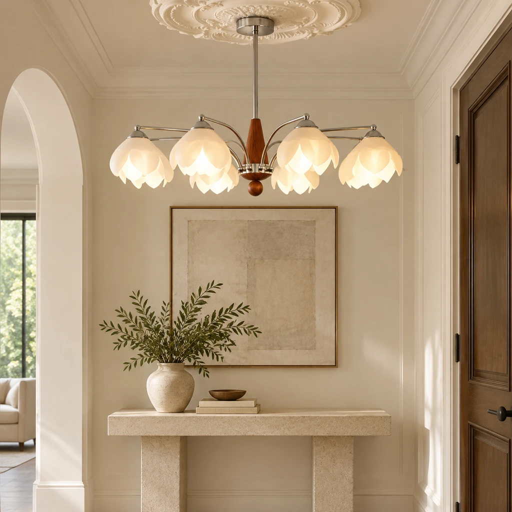 Amelia chandelier in a quiet foyer