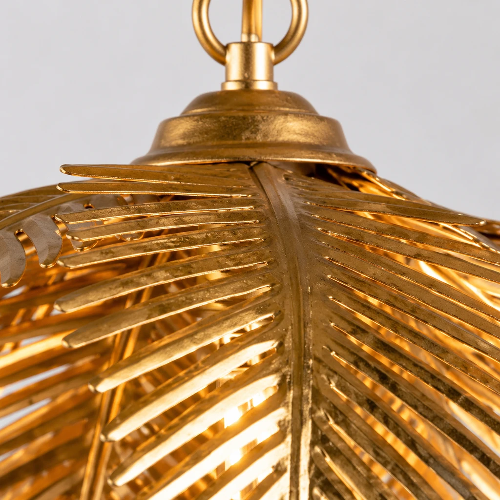 Mila European Vintage Leaf-Branch Iron Chandelier, Gold - Single Light, close view of the secondary construction detail