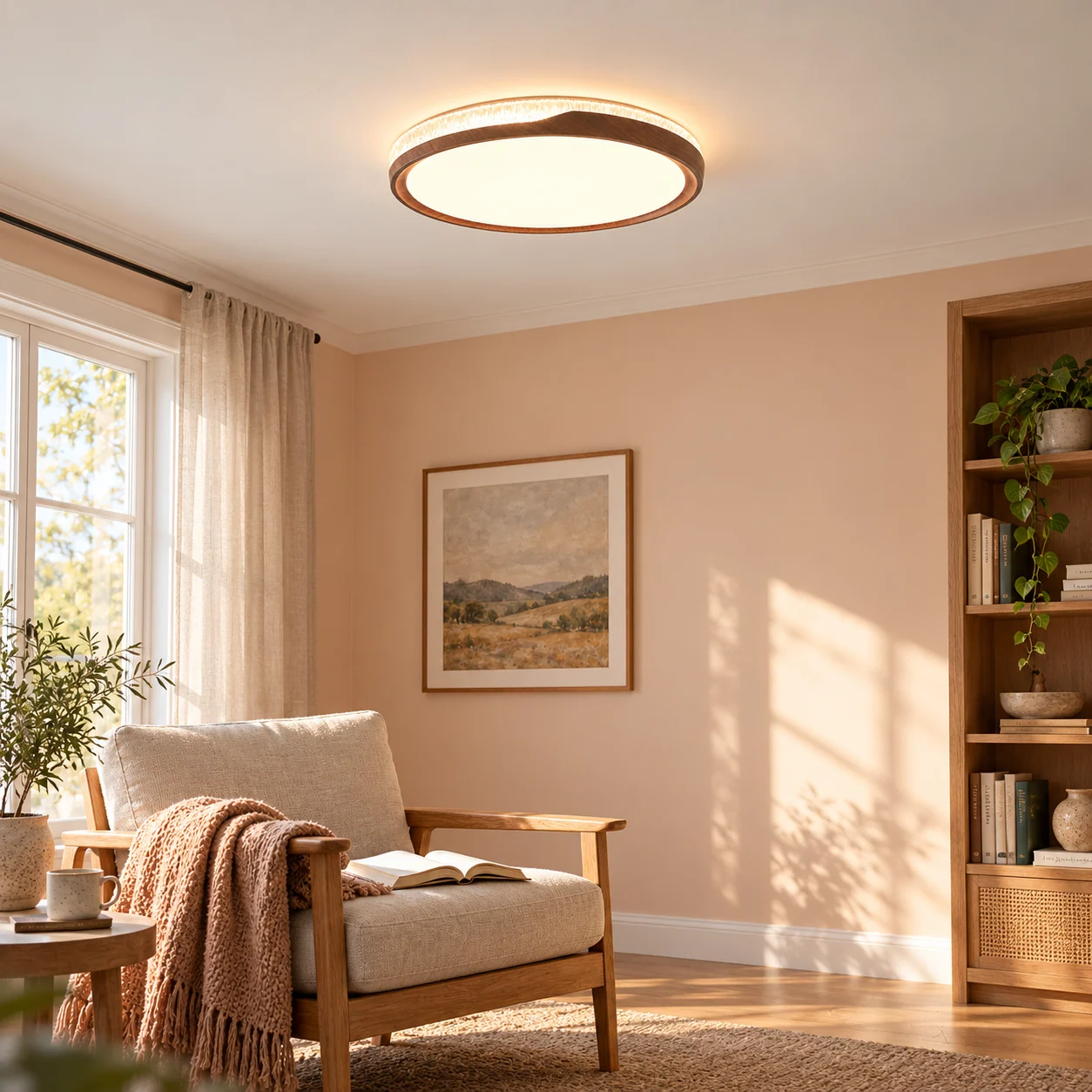 Sienna flush mount ceiling light in reading corner