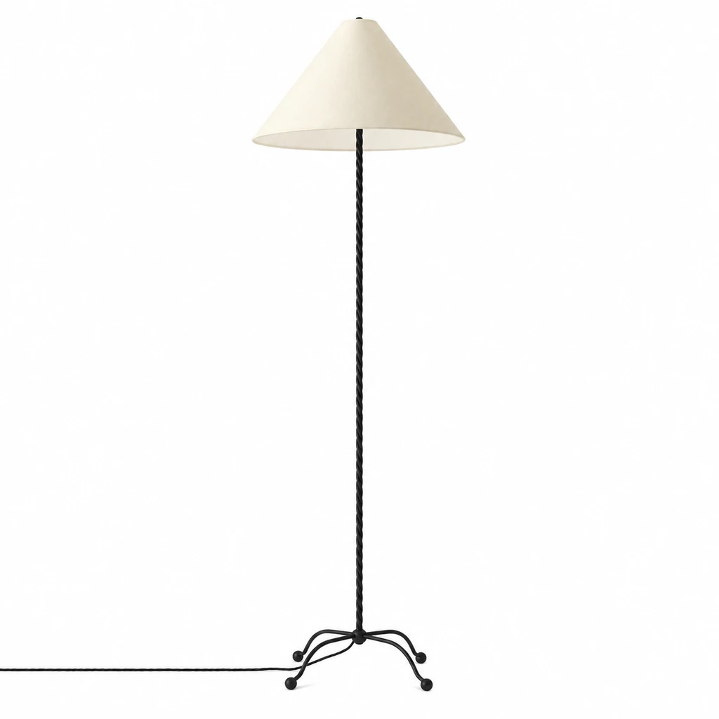 Sage black metal and fabric floor lamp on white