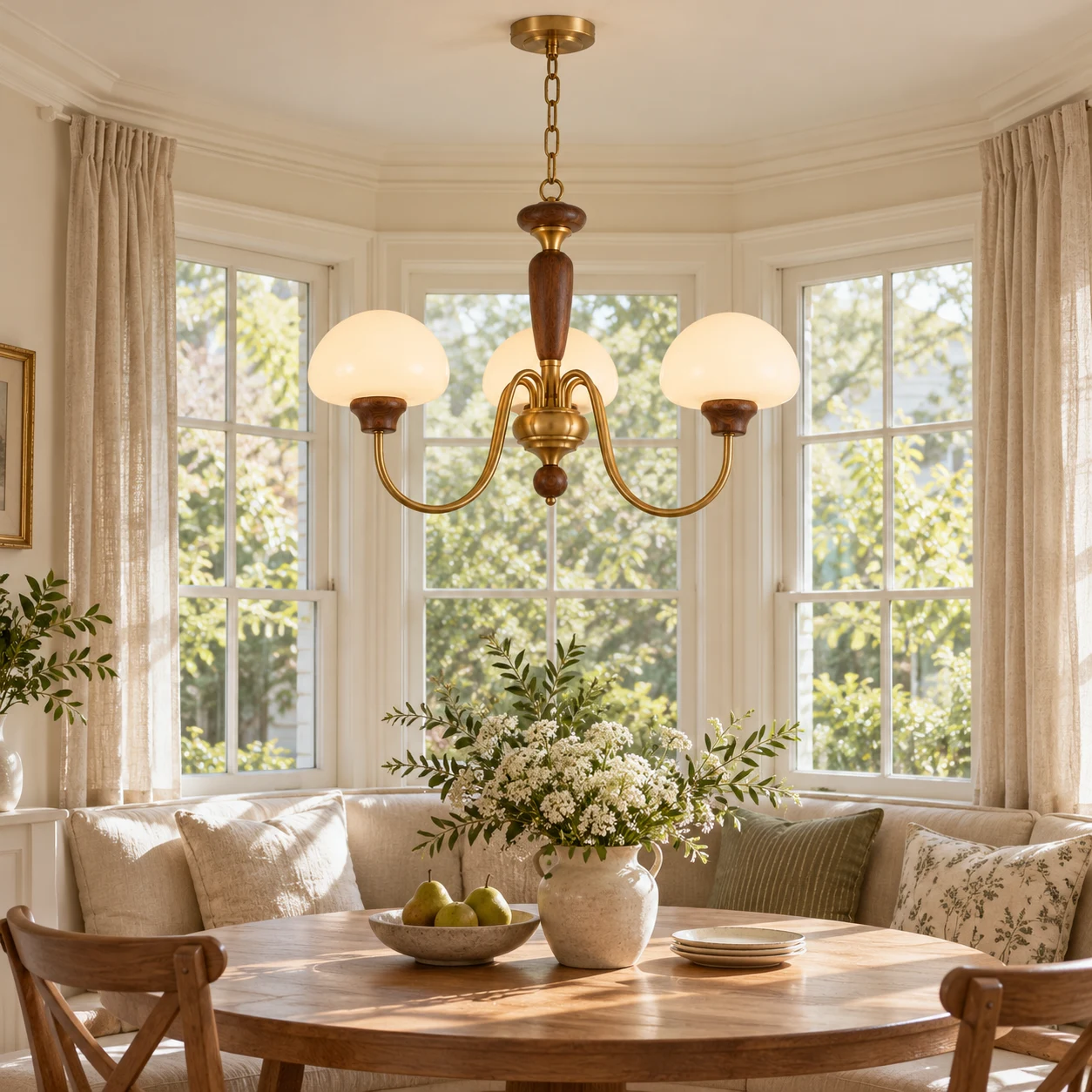 Adeline chandelier in a bay dining nook