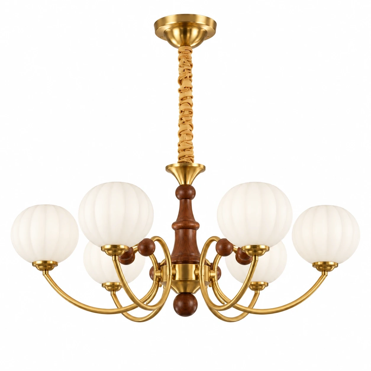 Six-light Margot globe chandelier on white background