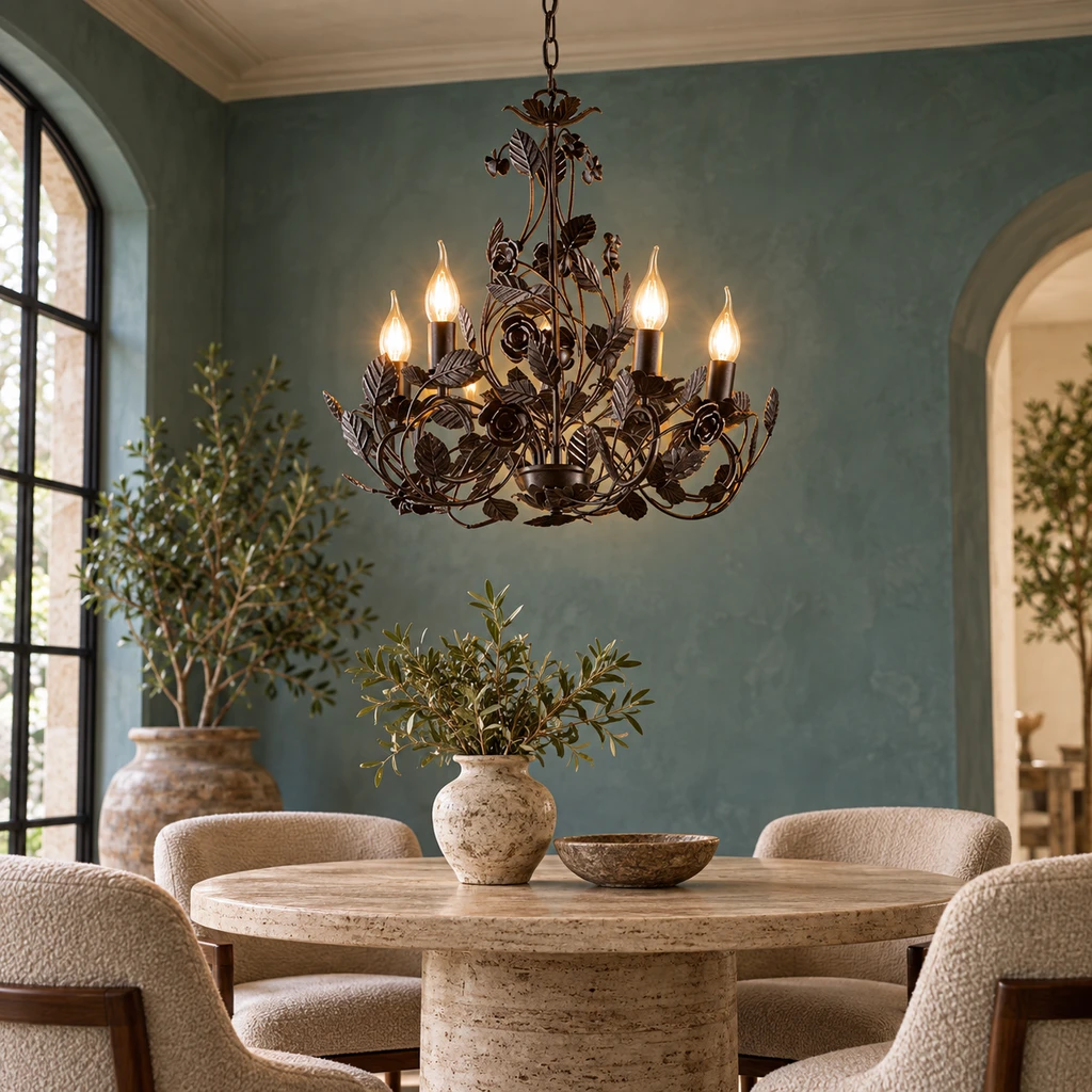 Cleo leaf chandelier in a boutique guest lounge