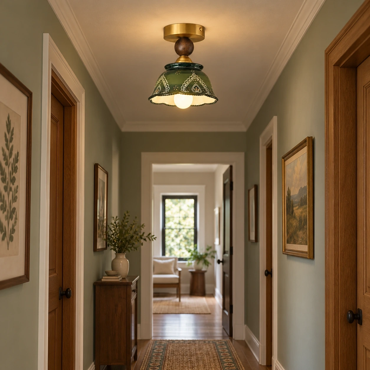 Camille ceramic flush mount in a hallway
