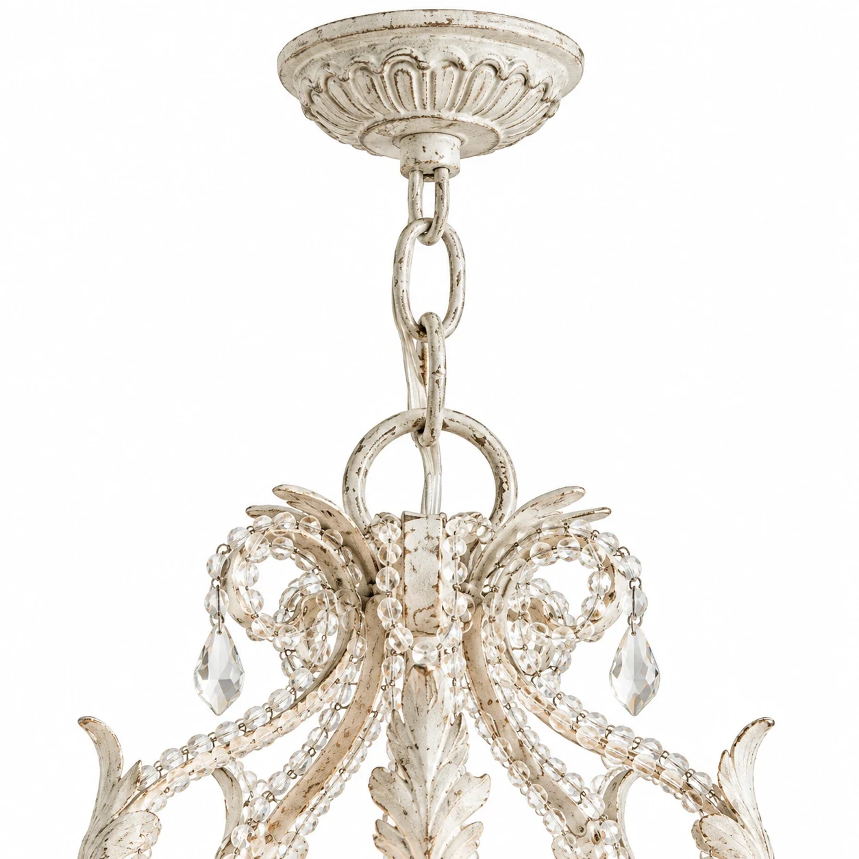 Close view of the Camille chandelier ceiling canopy and suspension chain