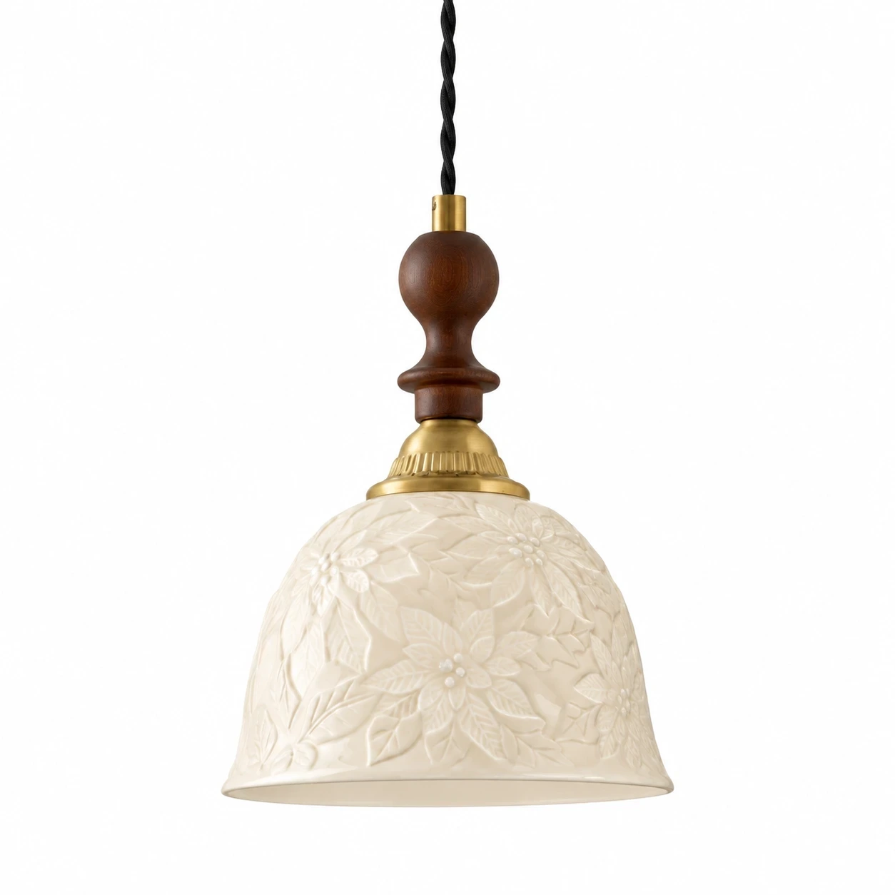Wushlp Vintage Embossed Ceramic and Solid-Wood Pendant Light on a clean white background