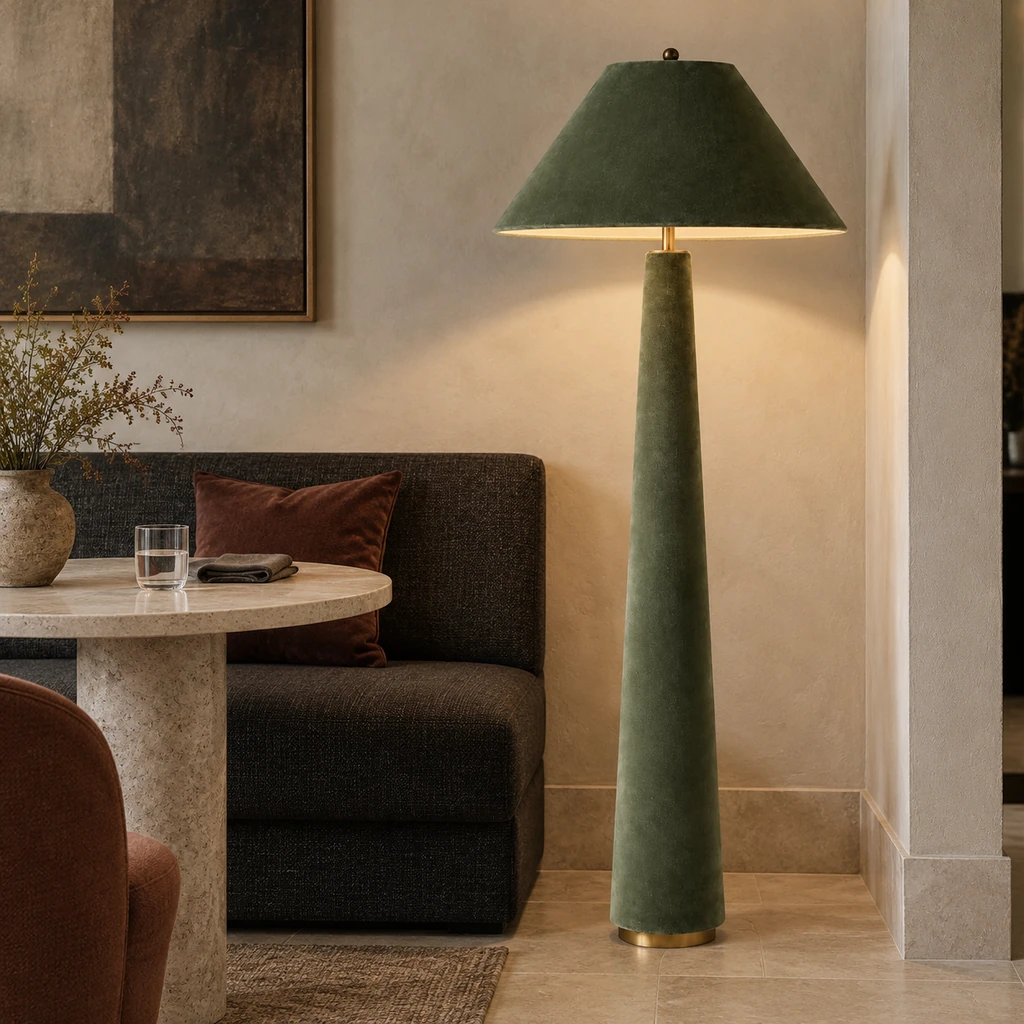 Marlowe sculptural floor lamp in a hospitality seating alcove