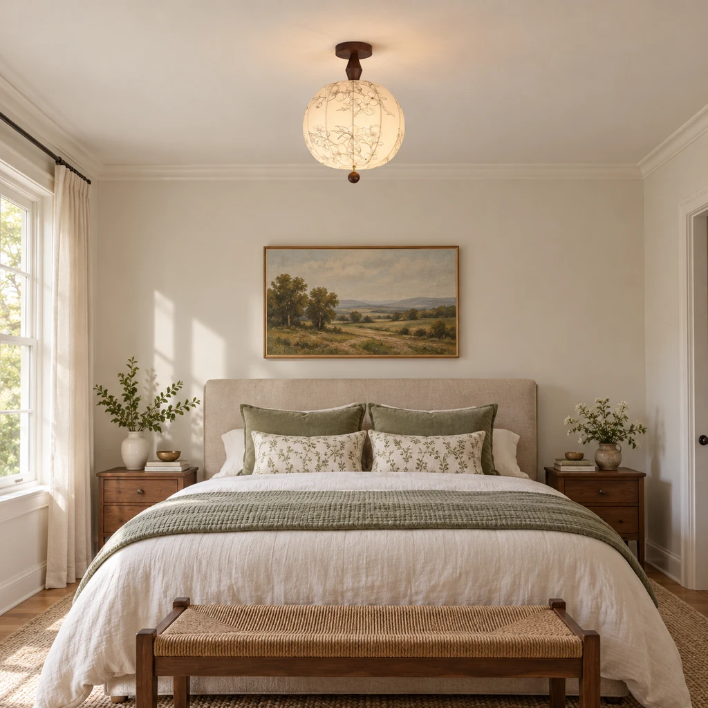 Ceiling light bedroom scene