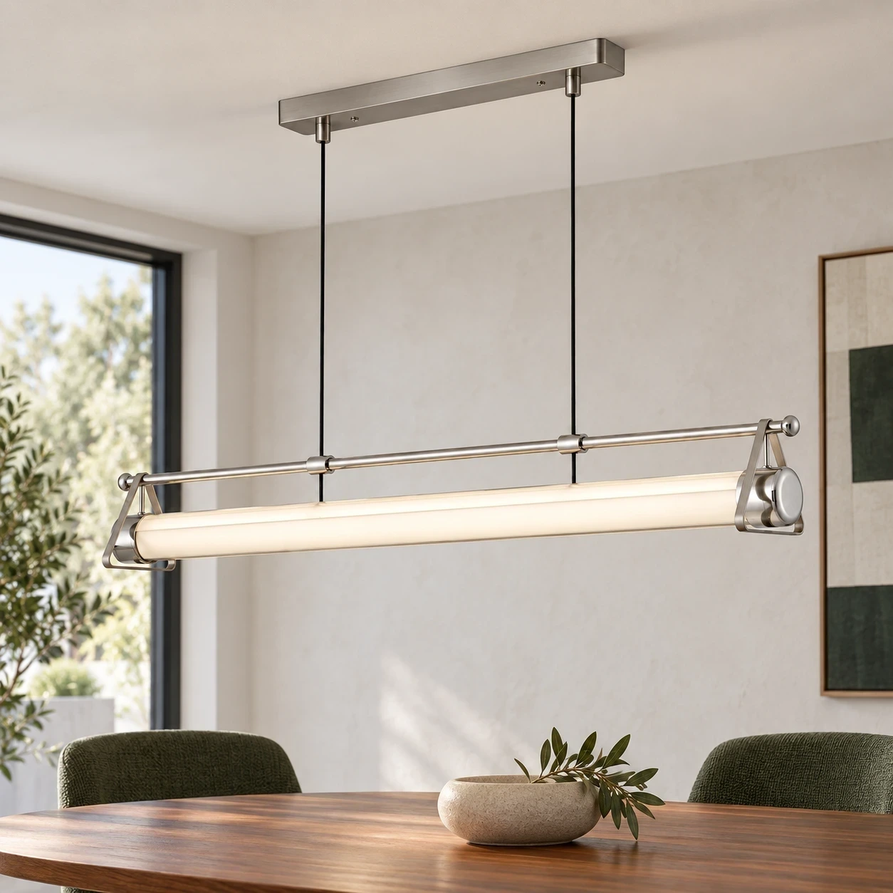 Fengshan Bauhaus Geometric Aluminum Linear Pendant Light above a dining table