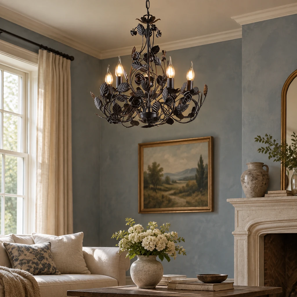 Cleo leaf chandelier in a quiet living corner