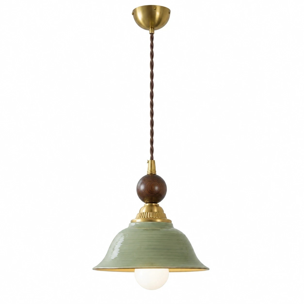 Vintage Green-Glazed Ceramic Pendant Light on a clean white background