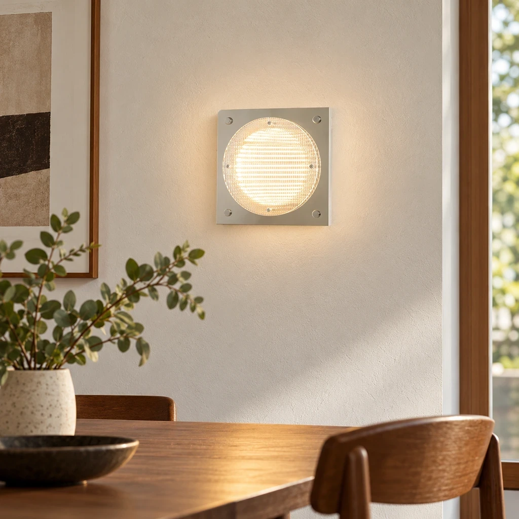 Mira Bauhaus Ribbed Acrylic Iron Wall Sconce in a dining or living setting