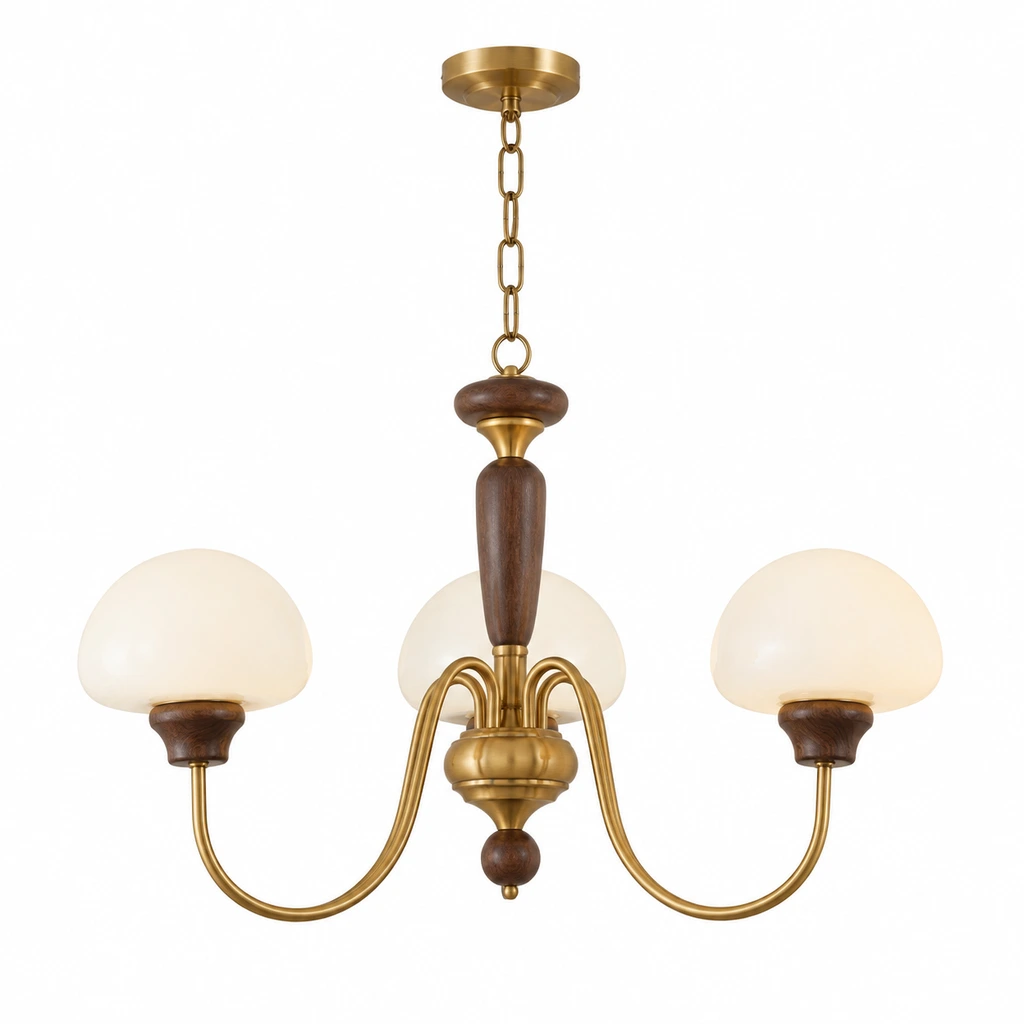 Adeline French vintage branch wood and glass chandelier on white background
