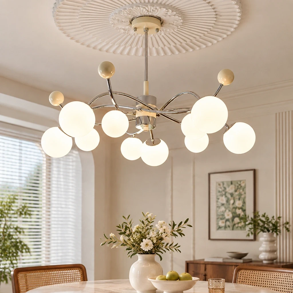 Nora Vintage Multi-Light Glass Iron Chandelier in a dining or living setting