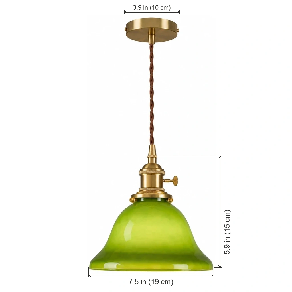 Product dimensions: shade 7.5 in (19 cm), fixture height 5.9 in (15 cm), canopy 3.9 in (10 cm)