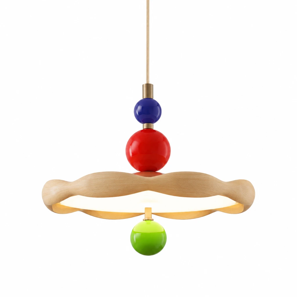 Jasper Memphis wood pendant light on white background