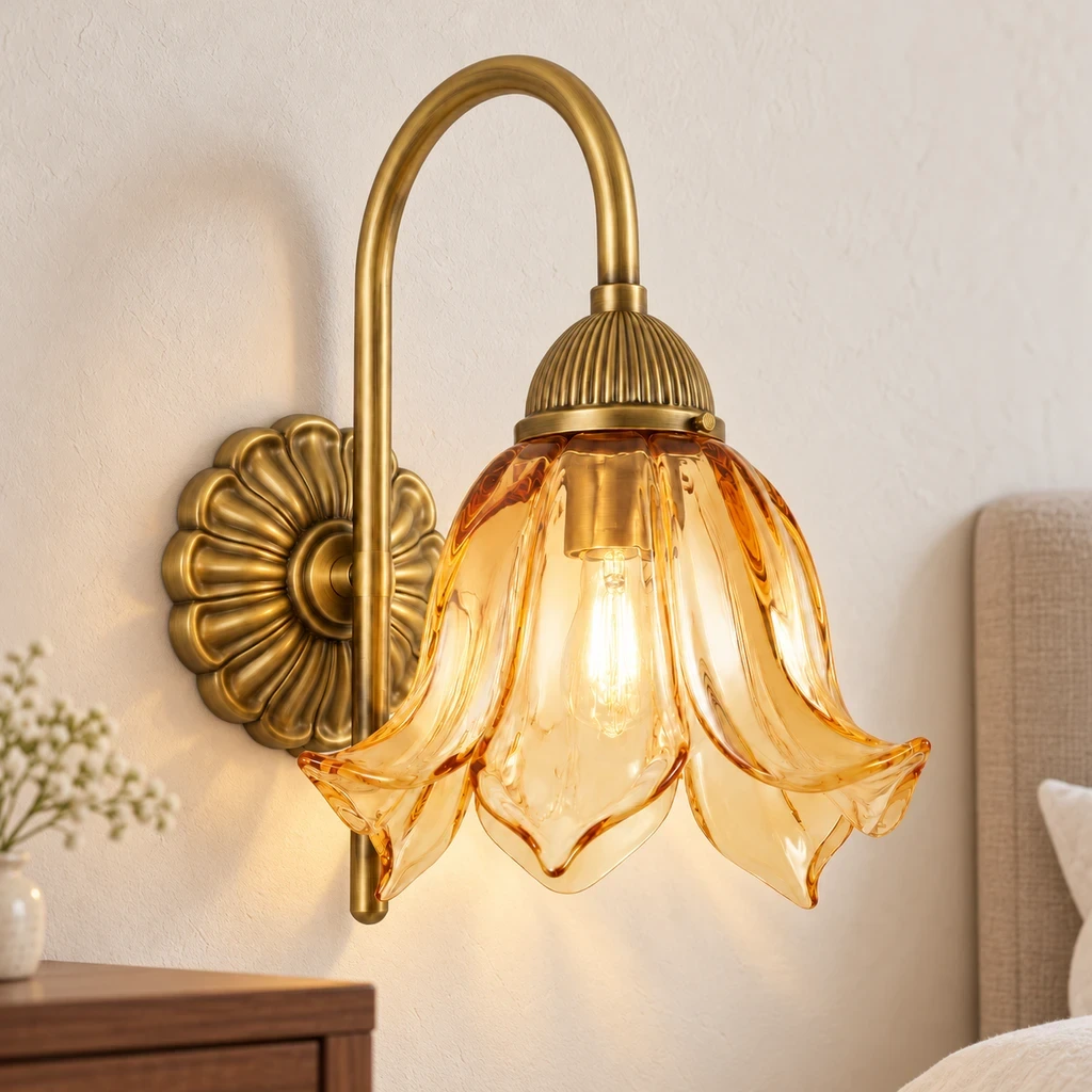 Wushlp Vintage Amber-Petal Glass Wall Light installed in a bright interior
