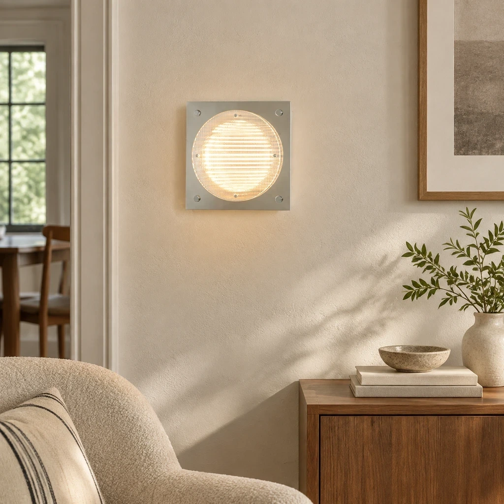 Mira Bauhaus Ribbed Acrylic Iron Wall Sconce in a reading setting