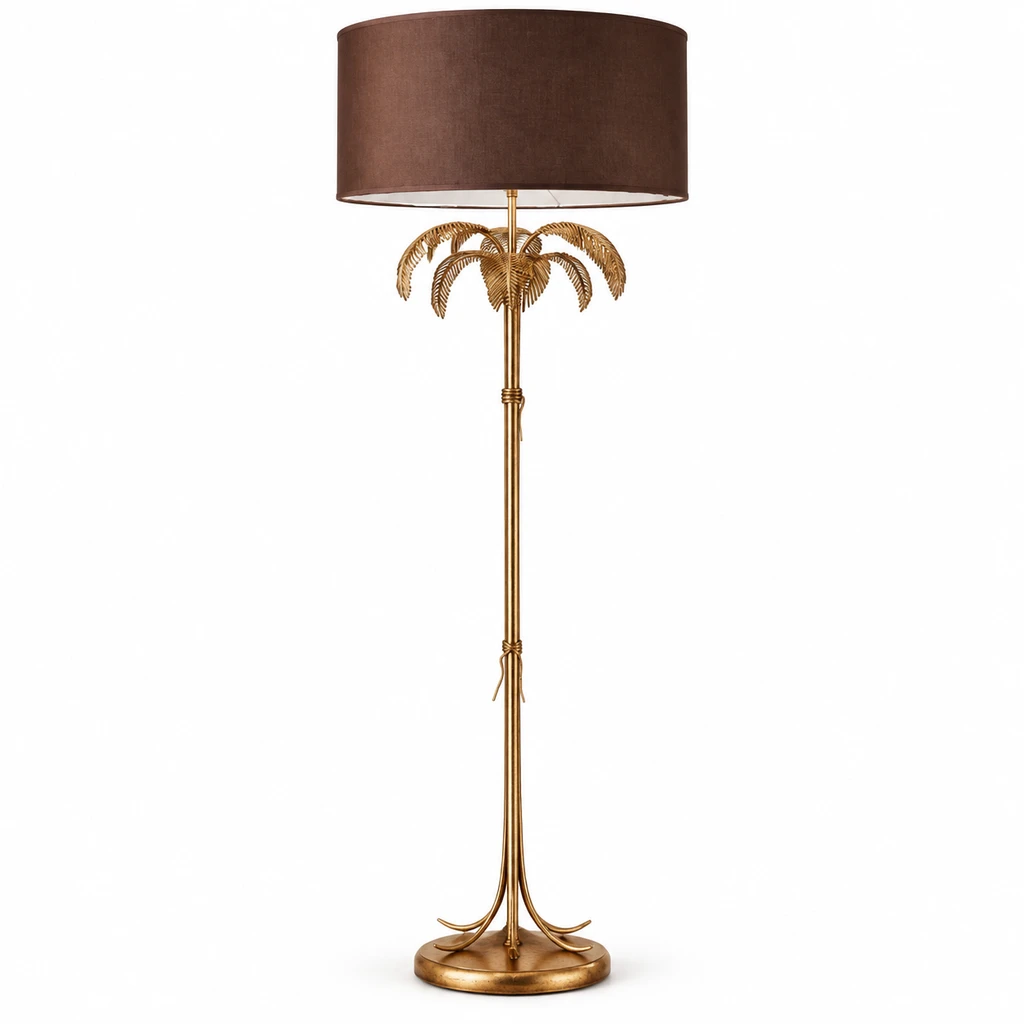 Marina palm-leaf floor lamp isolated on a clean white background
