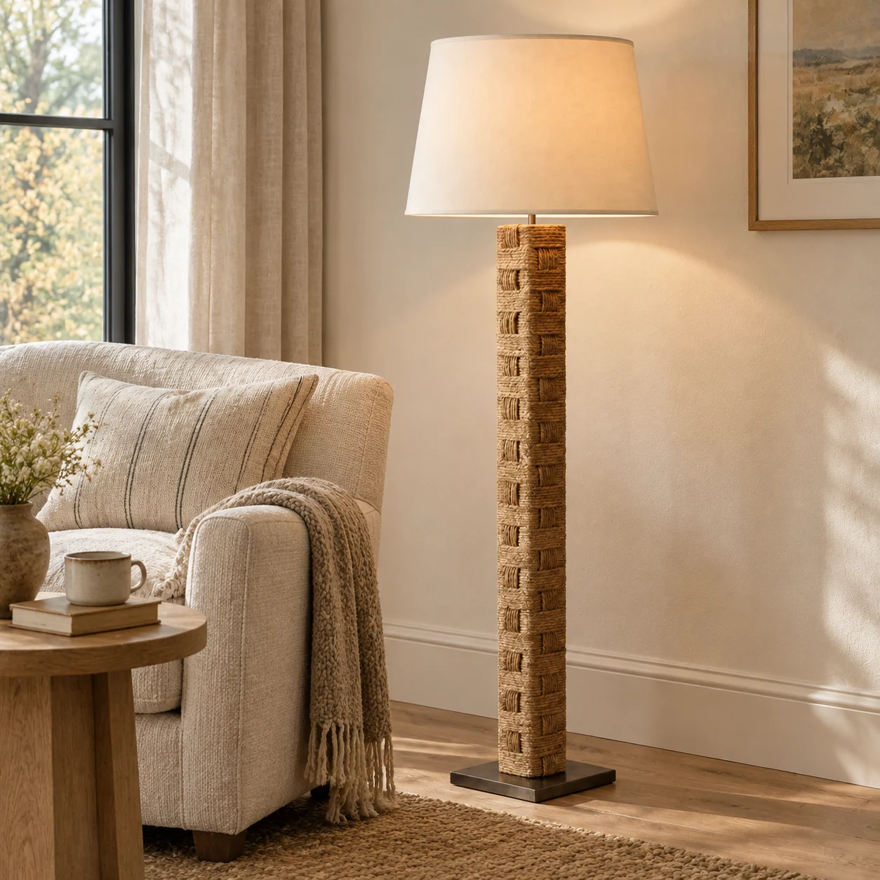 Avery French 1-Light Wood Floor Lamp — scene
