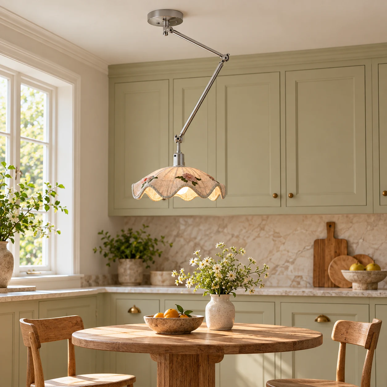 Elara Bauhaus Swing Arm Chrome Pendant Light