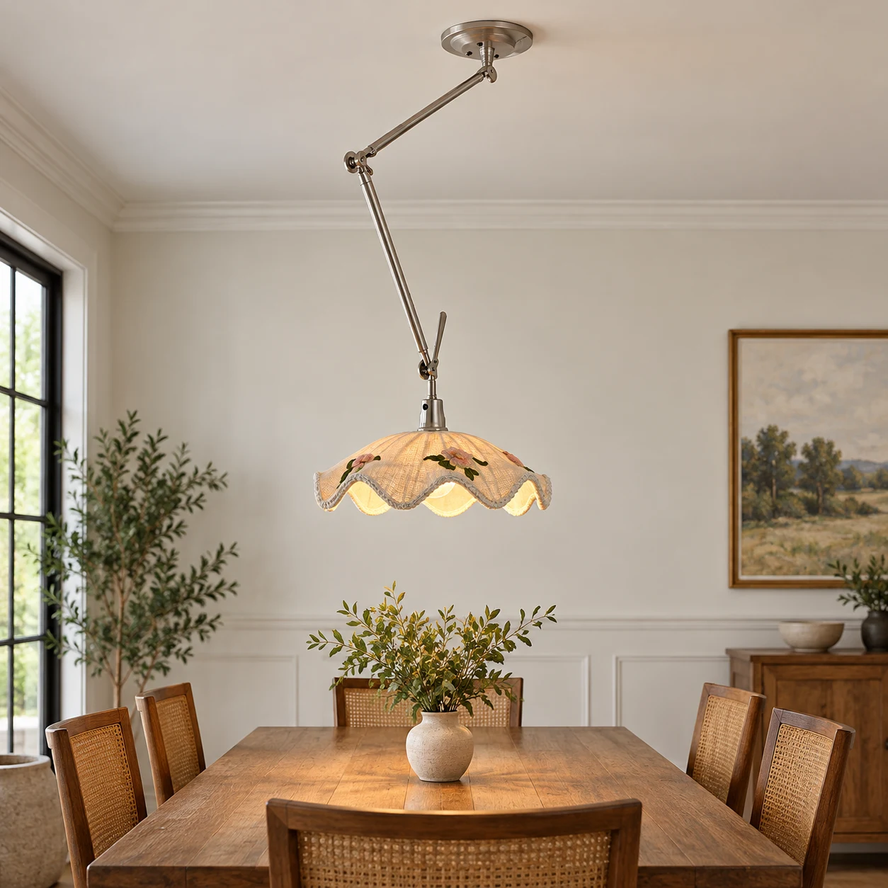 Elara Bauhaus Swing Arm Chrome Pendant Light