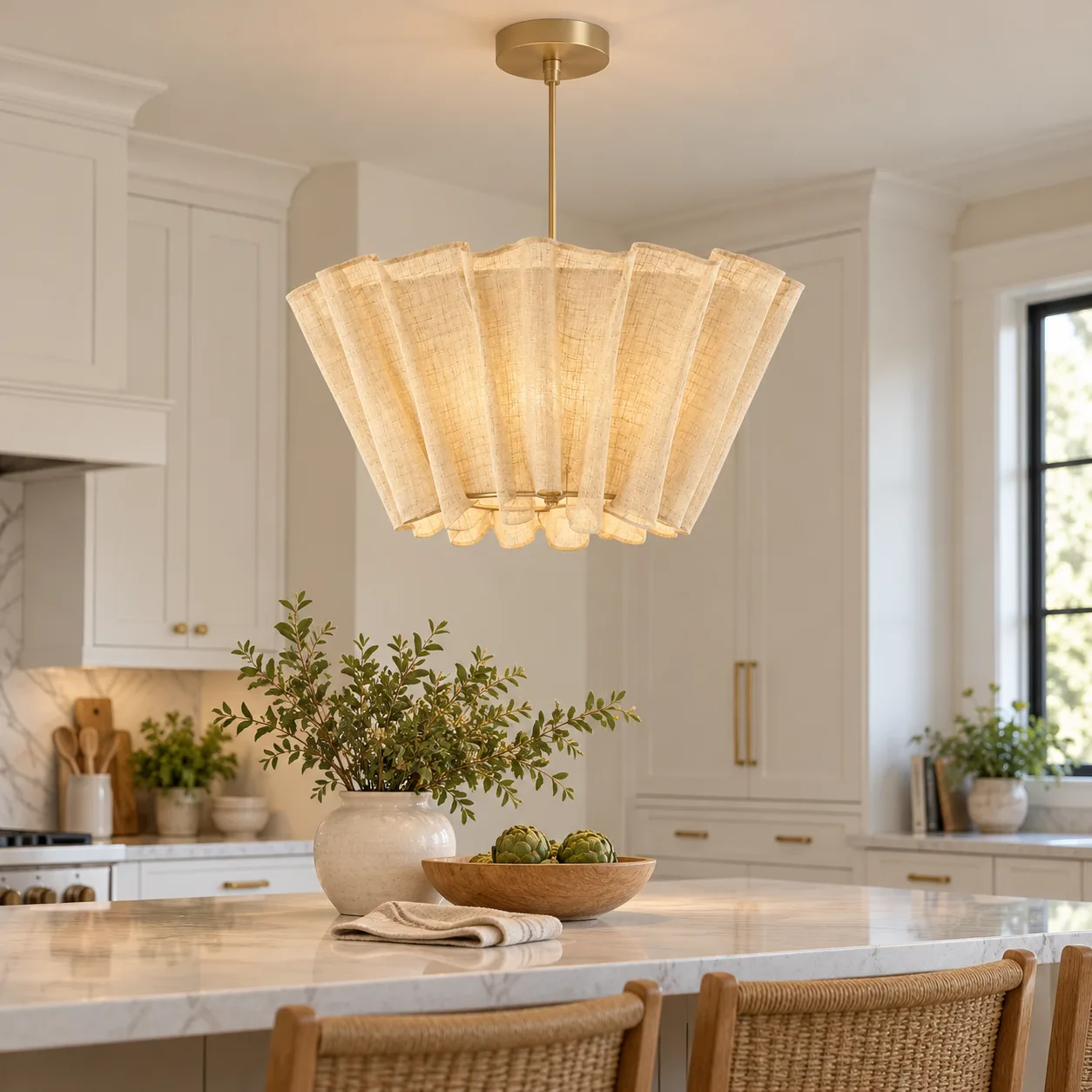Milo pendant at a kitchen island edge
