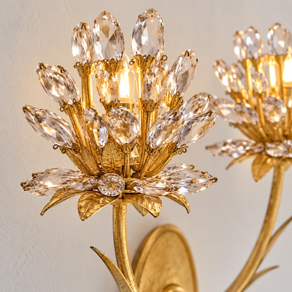 Close detail of Aria clear faceted crystal flower petals