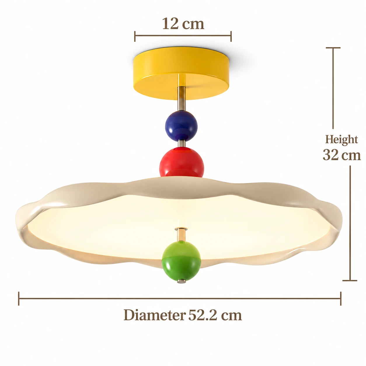 Dimension diagram Ø 52.2 cm, height 32 cm, canopy 12 cm