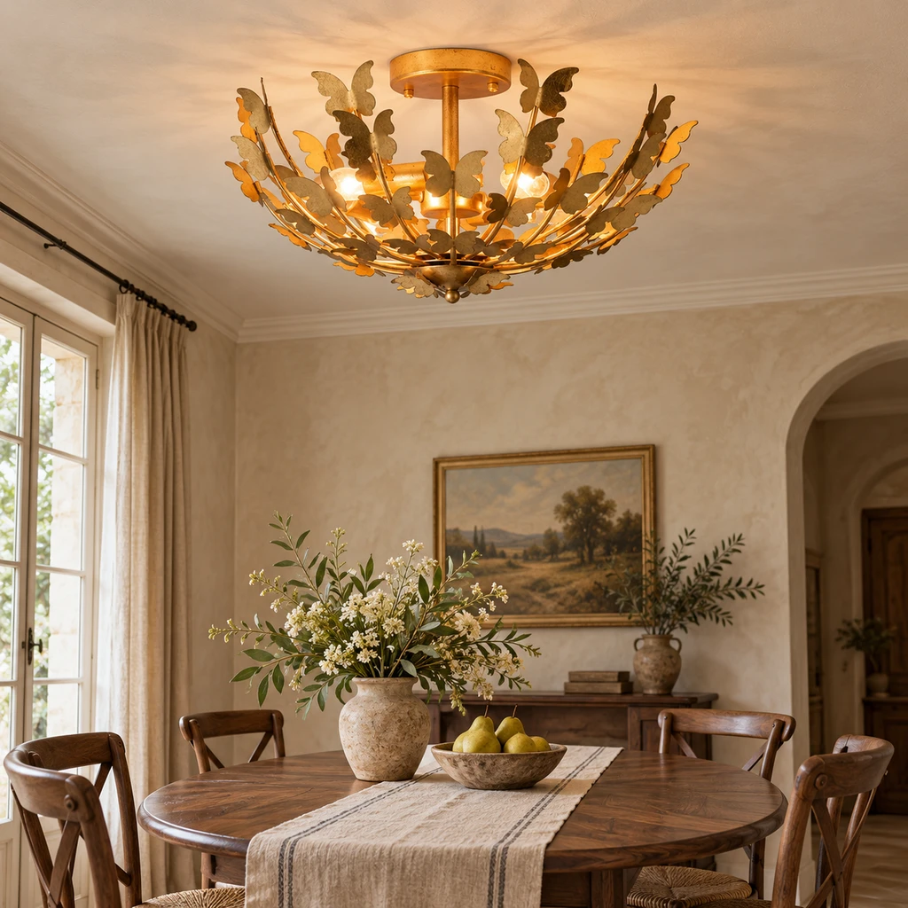 Elena butterfly ceiling light over a French vintage dining nook