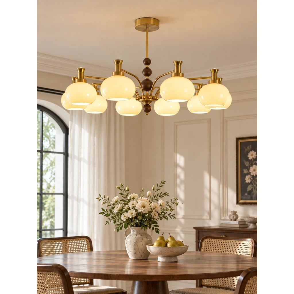 Maeve French Multi-Light Glass Wood Chandelier in a study or console setting