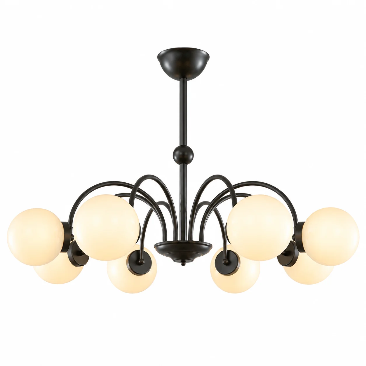 Elise French Vintage Black Glass Globe Chandelier, 95 cm, on a clean white background