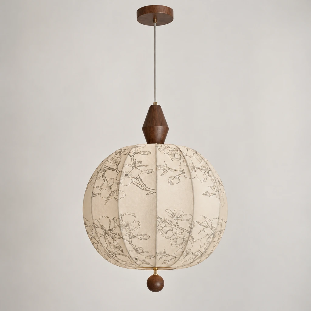 Amelia American Vintage Floral Wood & Fabric Pendant Light product image 8