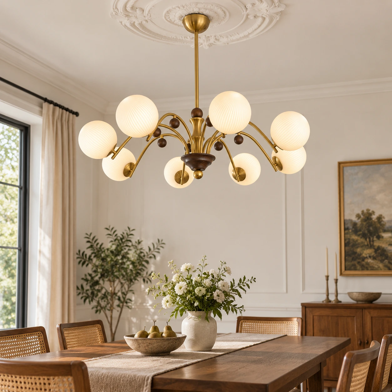 Odette chandelier above a family dining table