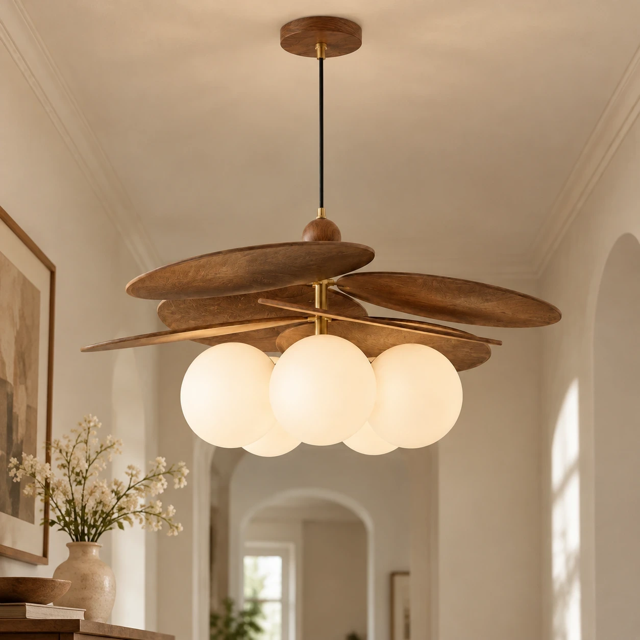 Wushlp Vintage Bean Glass and Metal Pendant Light in a refined boutique hallway