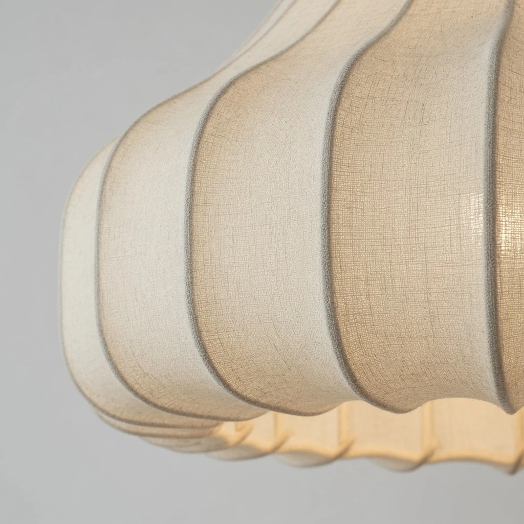 Close view of the scalloped fabric shade