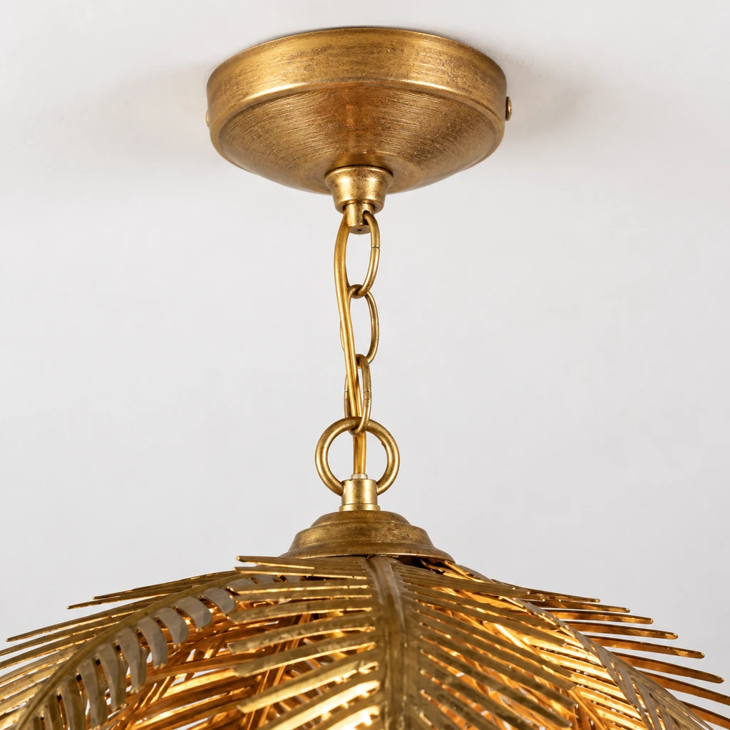 Mila European Vintage Leaf-Branch Iron Chandelier, Gold - Single Light, close view of the structural connection