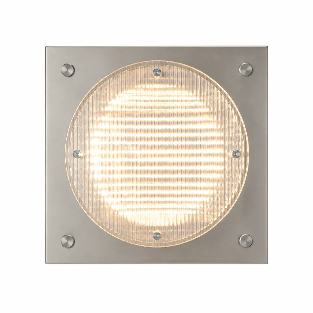 Close detail of Mira Bauhaus Ribbed Acrylic Iron Wall Sconce light behavior