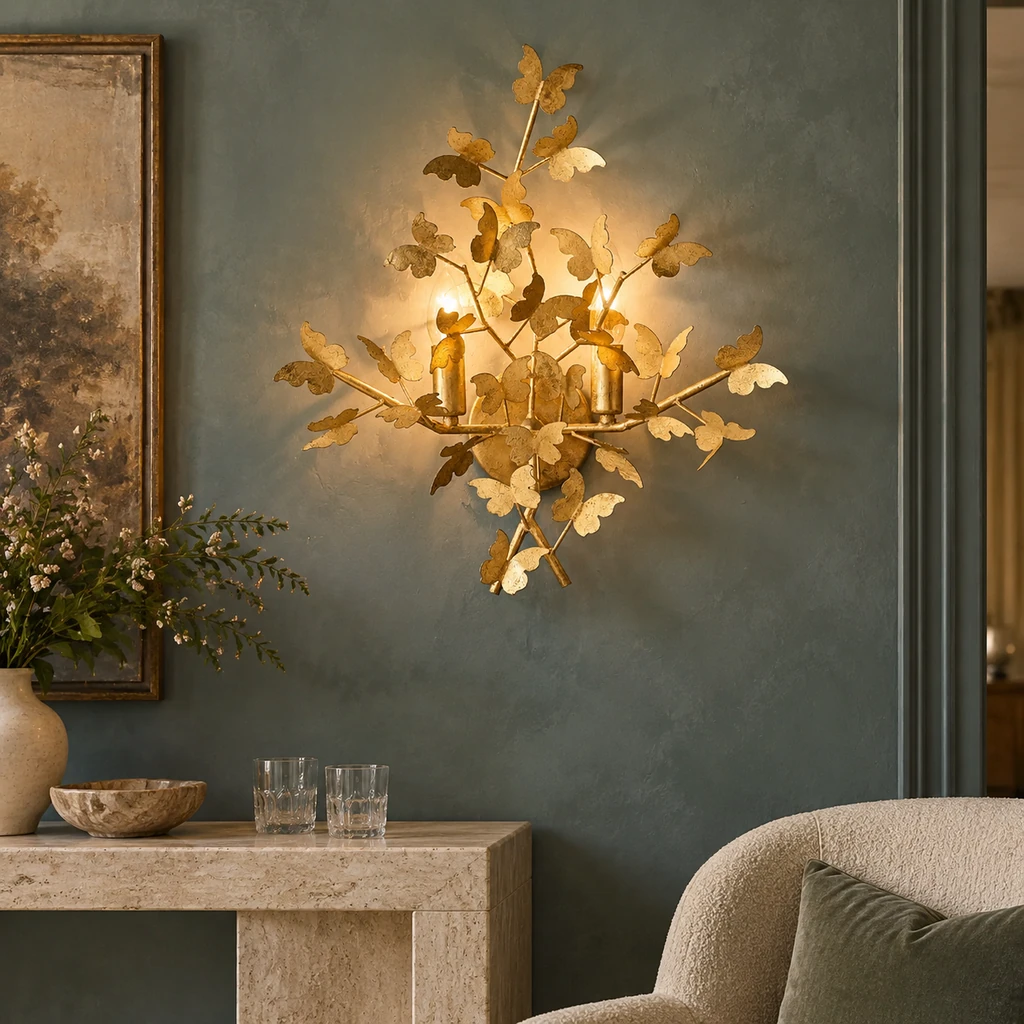 Nora butterfly wall light in a tailored lounge