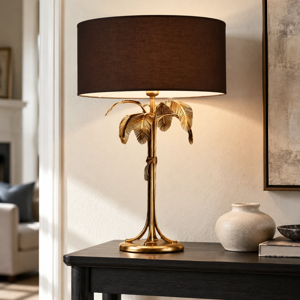 Marina antique-gold palm-leaf table lamp in a refined interior