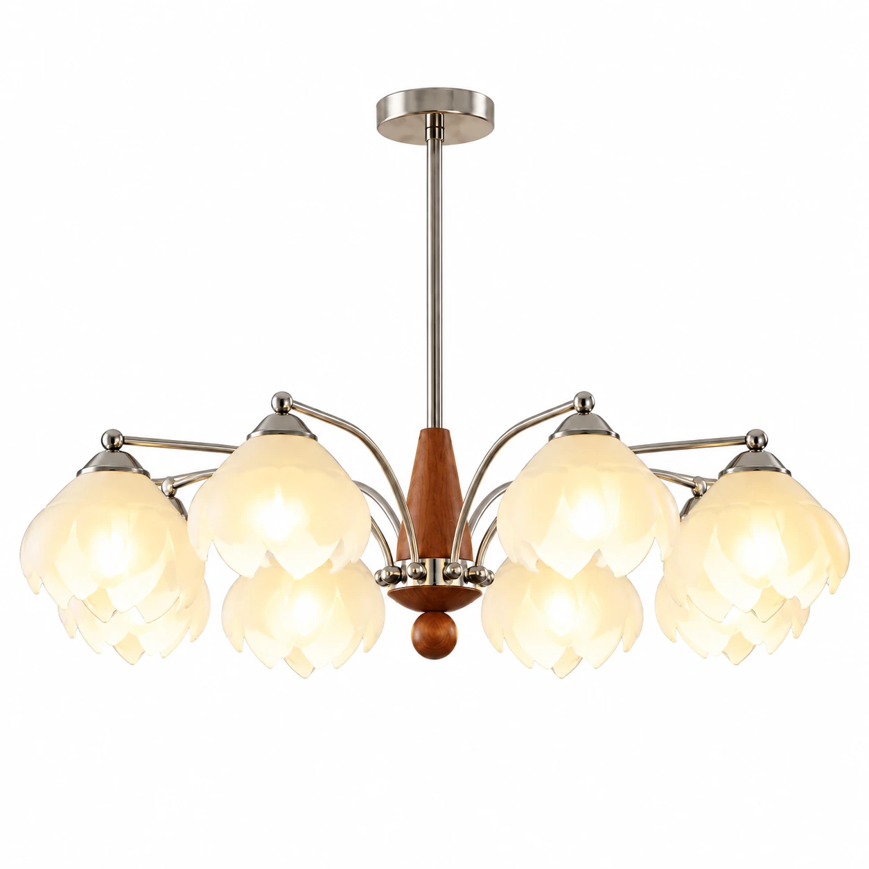 Amelia 8-light petal wood glass chandelier on white