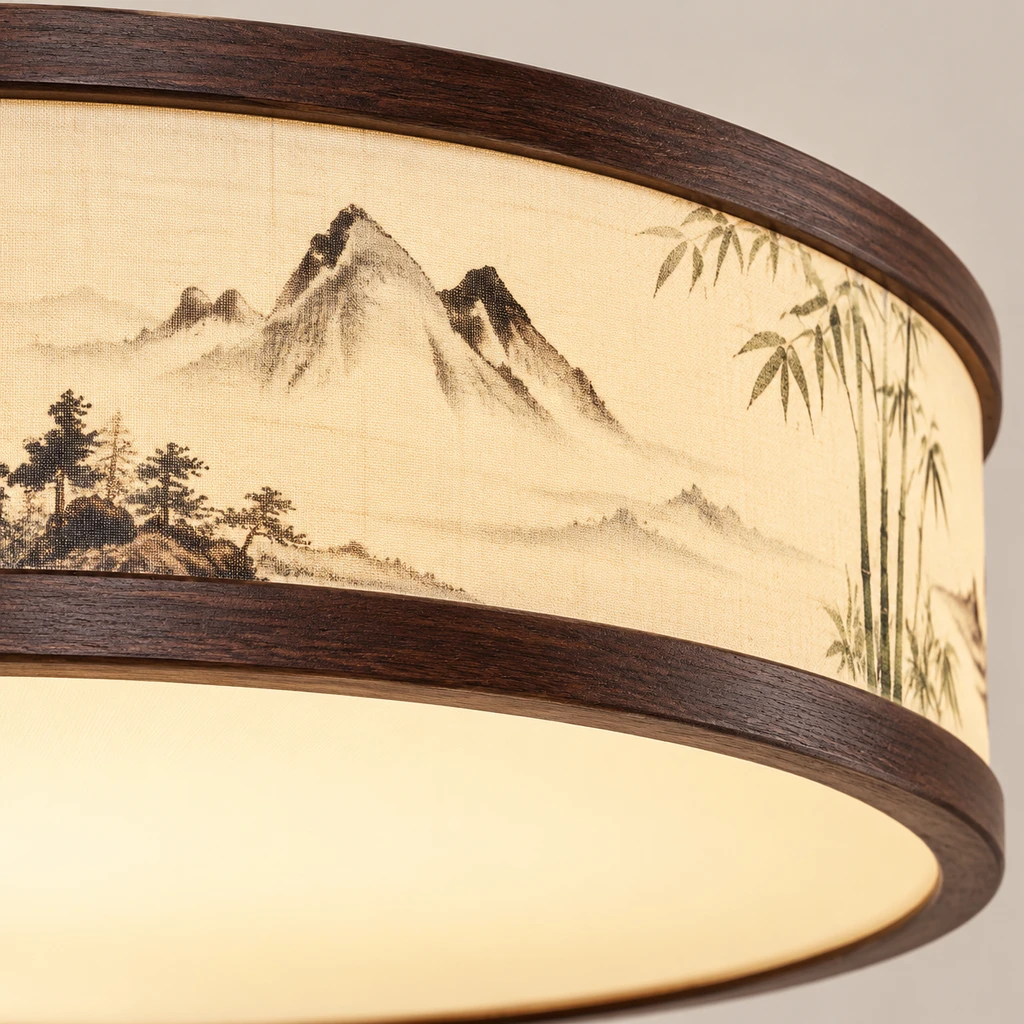 Close view of the landscape fabric drum and walnut wood rims