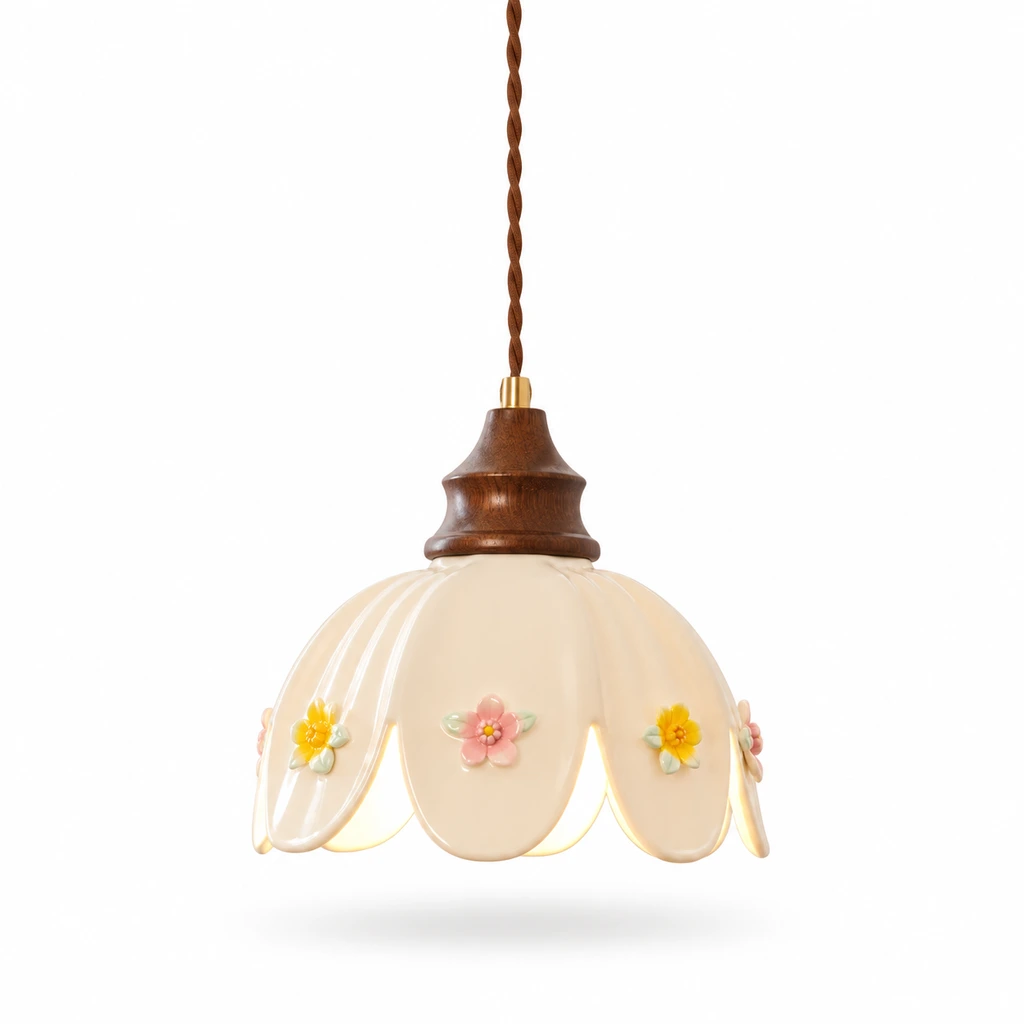 Adeline floral ceramic pendant light on white